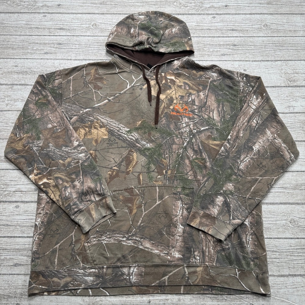 Realtree Hoodie Men's 2XL Brown Camo Fleece Lined Relaxed Fit Pullover Hunting